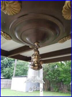 Antique Vintage Brass Chandelier Hanging Ceiling Fixture Lamp 5 Light