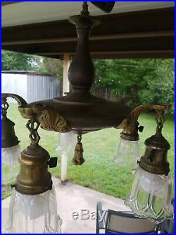 Antique Vintage Brass Chandelier Hanging Ceiling Fixture Lamp 5 Light