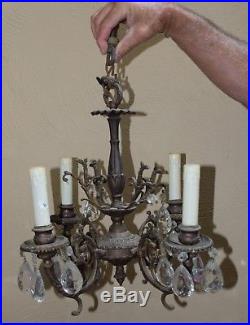 Antique Vintage Cast Metal 4 Light Hanging Lamp Light Chandelier