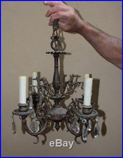 Antique Vintage Cast Metal 4 Light Hanging Lamp Light Chandelier