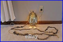 Antique Vintage HANGING SWAG LIGHT Brass Chain hung plug in Pendant LAMP Asian