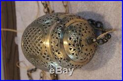 Antique Vintage HANGING SWAG LIGHT Brass Chain hung plug in Pendant LAMP Asian