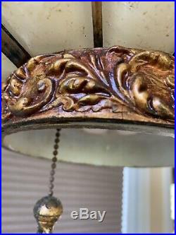 Antique Vintage Mid Century Regency Swag Hanging Glass Lamp