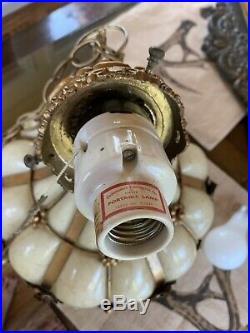 Antique Vintage Mid Century Regency Swag Hanging Glass Lamp