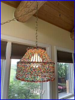 Antique Vintage Multicolor Beaded Swag Hanging Lamp Light