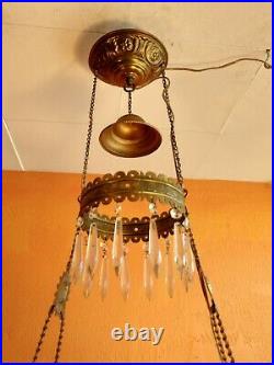Antique Vintage Oil Lamp Light Fixture Parlor Victorian Brass Hanging Chandelier