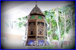 Antique Vintage Old Heavy Filigree Solid Bronze Lantern Chandelier Hanging Lamp