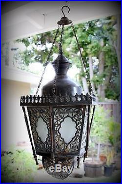 Antique Vintage Old Ornate Brass Bronze Lantern Chandelier 12 lb Hanging Lamp
