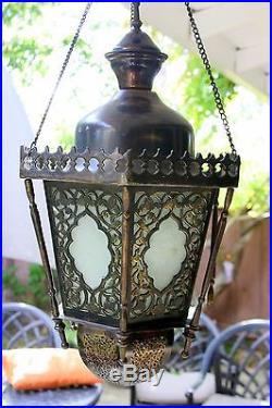 Antique Vintage Old Ornate Brass Bronze Lantern Chandelier 12 lb Hanging Lamp