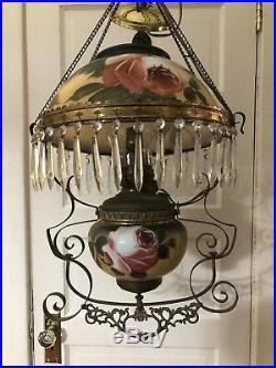 Antique Vintage Victorian Gone With The Wind Hanging Electric Oil Lamp Success