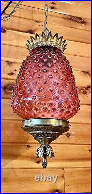Antique/Vintage Victorian Red Cranberry Hobnail Glass Hanging Swag Lamp Light