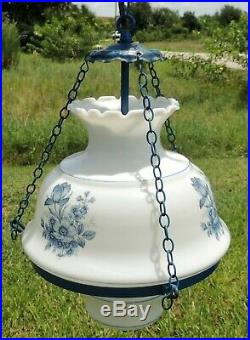 Antique/Vtg BLUE Gone with The Wind GWTW Hurricane Hanging Swag Lamp Chandelier