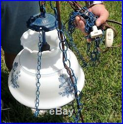Antique/Vtg BLUE Gone with The Wind GWTW Hurricane Hanging Swag Lamp Chandelier