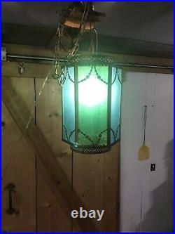 Antique/Vtg Hanging swag Light/Lamp, 1950s-60s Beautiful Teal Blue/Green