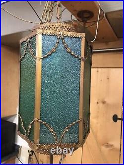 Antique/Vtg Hanging swag Light/Lamp, 1950s-60s Beautiful Teal Blue/Green
