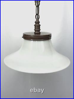 Antique Vtg Industrial White Milk Glass Hanging Pendant Light Art Deco Victorian