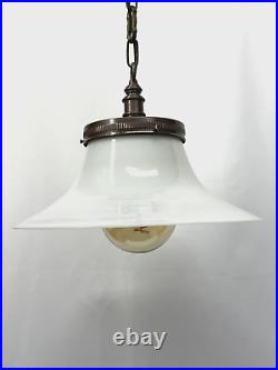 Antique Vtg Industrial White Milk Glass Hanging Pendant Light Art Deco Victorian