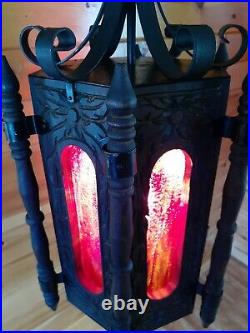 Antique/Vtg Medieval Spanish Tudor GIGANTIC! Hanging Swag Light/Lamp, Gothic 28