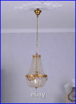 Antique chandelier ceiling lustre crystal lamp France basket candelabra vintage
