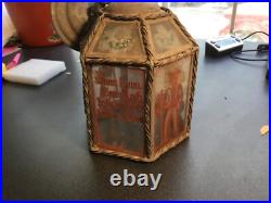 Antique hanging electric light with hand-painted glass, German