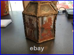Antique hanging electric light with hand-painted glass, German