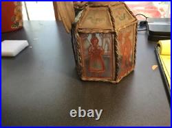 Antique hanging electric light with hand-painted glass, German