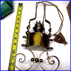 Antique/vintage Green Slag Glass Electrified, Originally Hanging Oil Lamp