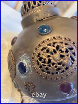 Antique vtg jeweled lantern incense Moroccan metal style lamp hanging