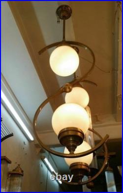 Art Deco Bauhaus Brass Milk Glass Ceiling Pendant Light Vintage Hanging Lamp
