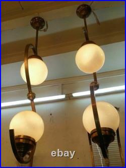 Art Deco Bauhaus Brass Milk Glass Ceiling Pendant Light Vintage Hanging Lamp