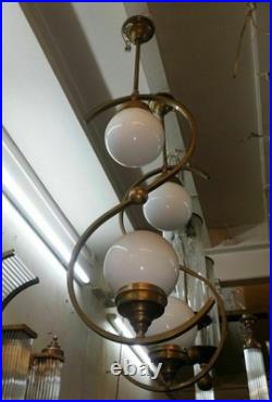 Art Deco Bauhaus Brass Milk Glass Ceiling Pendant Light Vintage Hanging Lamp
