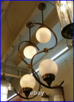 Art Deco Bauhaus Brass Milk Glass Ceiling Pendant Light Vintage Hanging Lamp