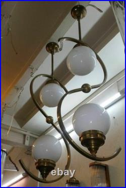 Art Deco Bauhaus Brass Milk Glass Ceiling Pendant Light Vintage Hanging Lamp