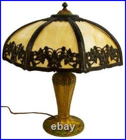 Art Nouveau American Slag Glass & Gilt & Metal Table Lamp, early 1900s