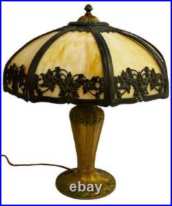 Art Nouveau American Slag Glass & Gilt & Metal Table Lamp, early 1900s