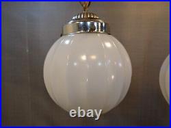 Authentic Vintage Mid Century Modern 2 Globe Hanging Ceiling Light Swag Lamp Orb