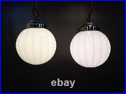 Authentic Vintage Mid Century Modern 2 Globe Hanging Ceiling Light Swag Lamp Orb