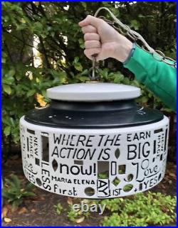 BIG Ceramic Pottery MCM Hanging Swag Lamp w Graffiti ManCave Pool Table Hippie