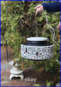 BIG Ceramic Pottery MCM Hanging Swag Lamp w Graffiti ManCave Pool Table Hippie BIG Ceramic Pottery MCM Hanging Swag Lamp w Graffiti ManCave Pool Table Hippie