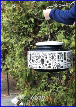 BIG Ceramic Pottery MCM Hanging Swag Lamp w Graffiti ManCave Pool Table Hippie