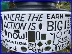 BIG Ceramic Pottery MCM Hanging Swag Lamp w Graffiti ManCave Pool Table Hippie