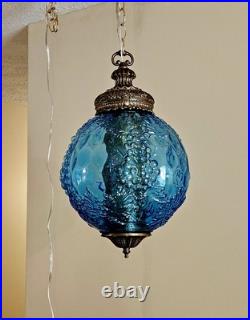BLUE Glass Grape Design Vintage Hanging Light Swag Lamp Retro Globe Plug-in