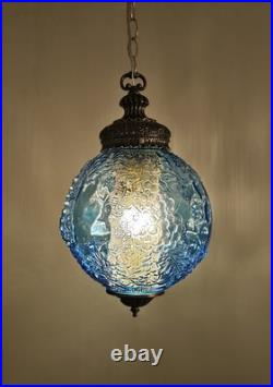 BLUE Glass Grape Design Vintage Hanging Light Swag Lamp Retro Globe Plug-in