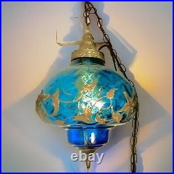 BLUE Mushroom Moriage Vintage Falkenstein Glass Hanging Light Swag Lamp Retro