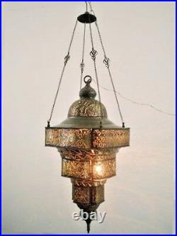 BR124 Antique Moroccan Style Pierced Hand-Engraved Large Hanging Lamp / Light