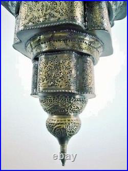 BR124 Antique Moroccan Style Pierced Hand-Engraved Large Hanging Lamp / Light