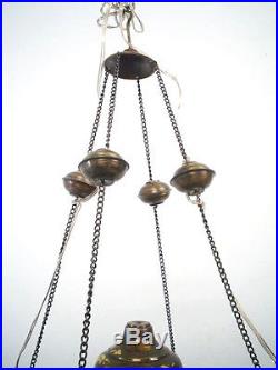BR258 Vintage Handmade Jeweled Moroccan Large Brass Ball hanging Lamp / Light