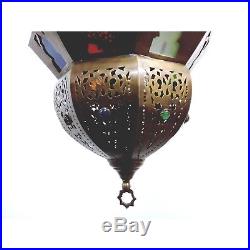 BR358 Vintage Reproduction Octagonal Moroccan / Egyptian Art Brass Hanging Lamp