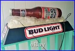 BUD LIGHT vtg barware pool hall tavern light hanging lamp sign beer bottle art