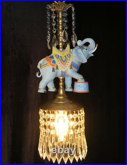 Beaded porcelain Carousel Elephant Carousel Lamp SWAG Chandelier Vintage Circus